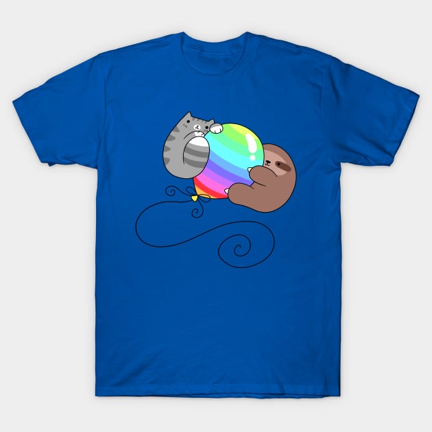 Rainbow Balloon Sloth and Cat T-Shirt by saradaboru